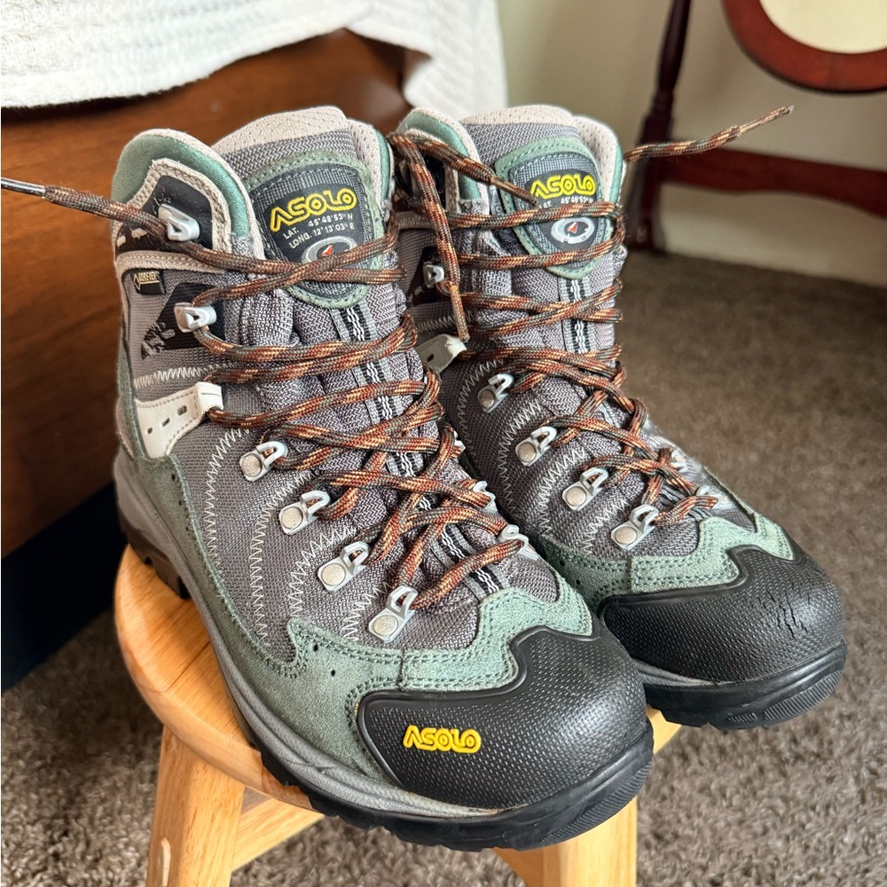 Asolo Gray and Green Men's Trail Boots